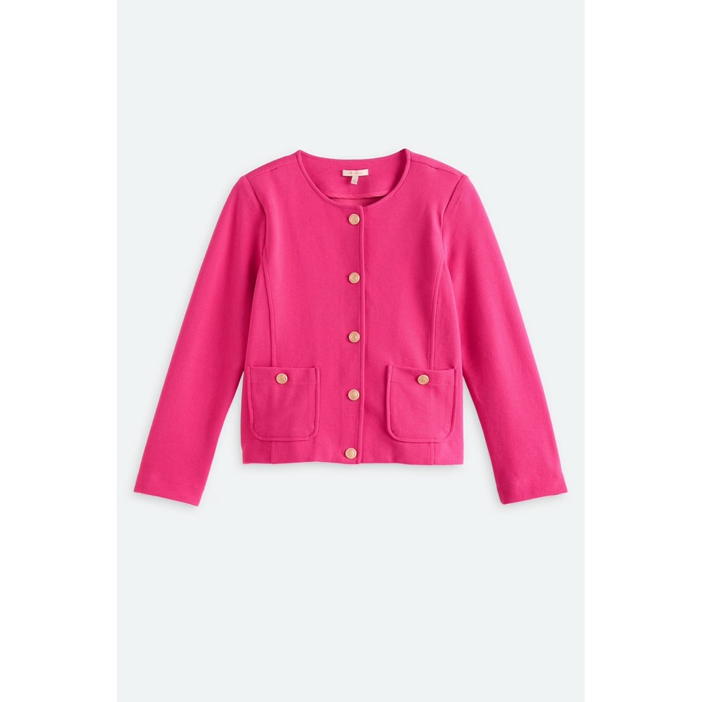 Skies Are Blue Textured Knit Pearl Button Jacket Pink Medium NWT